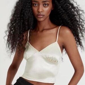 Pull&Bear Cream Ruched Crop Camisole